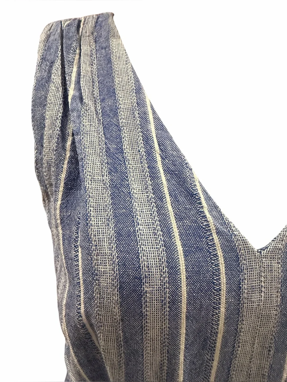Classy Calvin Klein Linen Blend Belted Sleeveless Blue Stripe Jumpsuit Size 4
